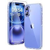 TAURI 3 in 1 für iPhone 16 Hülle 6,1' mit 2 Stück Panzerglas Schutzfolie, Schutz nach Militärstandard, [Anti-Vergilbung] Stoßfest Transparent Handyhülle - Durchsichtig