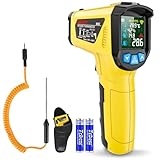 Infrarot Thermometer Laser MESTEK Temperaturmessgerät mit K-Sonde IR Pyrometer -50°C bis 800°C Berührungslos Farbe LCD Alarmfunktion Einstellbarer Emissionsgrad für Küche