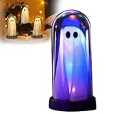 Leuchtender Geist in Glocke, Geisterlicht, Halloween-Dekorationen, süßes Halloween-Geister, Nachtlicht mit Lampenschirm, gruselige Geisterfigur, Nachttischlampe für Halloween-Dekoration (farbiges