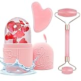 Wiederverwendbares Gesichtsbehandlungsset mit Eisroller zur Verkleinerung der Poren, Reduzierung von Falten und Straffung der Haut, entwickelt zur Reinigung und Pflege der Gesichtshaut.(Rosa)
