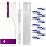 MJW Skalpellgriff Nr. 3 mit 10 Stück Skalpellschneide # 10, perfekt für Hobbykunst, Handwerk und Pfropfwerkzeug, Performance Dermaplaning-Griff, Taschen-Bastel-Skalpell