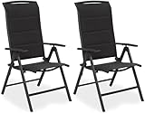 BRUBAKER 2er Set Gartenstühle Milano - Gepolsterte Klappstühle - 8-Fach verstellbare Rückenlehnen - Stühle aus Aluminium - Wetterfest - Anthrazit