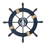 TAIYOU 28cm Steuerrad Anker Holz Dekoration - Nautische Hölzerne Schiffsrad Wanddeko Schiffssteuerrad Maritime Tür Hängen Ornament - Dunkelblau