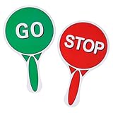 lasuroa Stopp und Geh Schild mit Griff, Kunststoff Stoppschild Doppelseitig Wasserdicht Leicht Rot Grün Verkehr für Schülerlotsen Straßensicherheit Parken