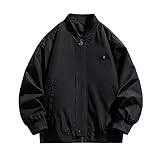 Generisch Fleecejacke Langarm Jacken Herren Winter 2023 frühling Winter Jacke männer Baseball Kragen Trend Dünne Casual Jacke Casual Jacke Slim Reißverschluss BaseballJacken (Black, XXXXL)