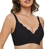 GXOULRRA V Ausschnitt BH Damen ohne bügel Softschalen Bustier Damen High Elastizität BH ohne bügel mit zusätzlicher BH-Verlängerung Schwarz L