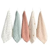 5 Stück Musselin Waschlappen, 23x23 CM Baby Waschlappen Neugeborene, 100% Baumwolle Musselin Waschlappens Baby, Mehrweg Babywaschlappen, Mehrfarbig Mulltücher, für Babys Jungen Mädchen
