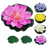 JRSHIRLEYLTD 5 Stück Schwimmende Blumen, Künstliche Seerosen, schwimmend Lotusblüten, Lotusblüte Wasserlilie,Lotus Flower Teich für Verwendet in Pools, Aquarien, Bachszenen mit 2 Lotusblättern