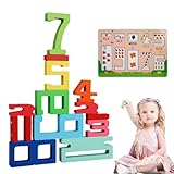Holdes Digitale Bausteine, Zahlenbausteine ​​, 1-10 Zahlen Holzbausteine ​​, STEM -Aktivitäten für Mädchen ab 3 Jahren und Lernspielzeug für Kindergarten für Heimschule Lernen