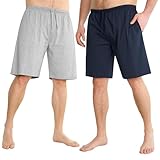 CityComfort Pyjama Shorts Herren, Kurze Schlafanzughose Herren mit Seitentaschen & Elastischem Bund 2er-Pack (Dunkelblau/Grau, L)