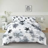 Weiß Bettwäsche 200 x 200 cm Mikrofaser Bettbezug mit Reißverschluss - Weihnachtsschneeflocken-Muster Atmungsaktive Wendebettbezug Set 3 teilig Für Kinder Baby Mädchen Jugendbettwäsche