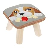 PRETYZOOM Schemel Holzhocker mit Cartoon-Abdeckung Cartoon-Holzhocker Tritthocker für Kinder Fußbank Kleiner Hocker Kinder-Fußhocker Quadrat Holzstuhl Hündchen Schuhwechselhocker