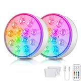 2 Stück LED Poolbeleuchtung Unterwasser Wiederaufladbare, Unterwasser Licht mit Fernbedienung, IP68 Wasserdichte Teichbeleuchtung, Für Pool, Springbrunnen, Teiche, Aquarien, Hochzeiten, 16 Farben