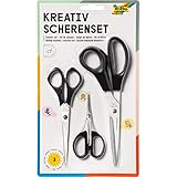 folia 778 - Kreativ Scheren Set, 3 Scheren in verschiedenen Größen, groß, mittel und filigran, mit schwarzem Griff, rostfreie Klinge, für Rechtshänder