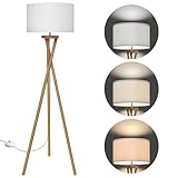 BBHome Stehlampe Wohnzimmer Holz, Stehlampe Skandinavische mit E27 9W LED Glühbirne, Weißer Lampenschirm Stehlampe, Moderne Standleuchte für Wohnzimmer, Schlafzimmer, Arbeitszimmer, und Büro