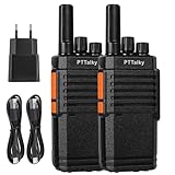 PTTalky Walkie Talkie für Erwachsene PMR Funkgeräte 16 Kanäle VOX CTCSS/DCS Wiederaufladbares walki talki Erwachsene (2 Stück, Schwarz)