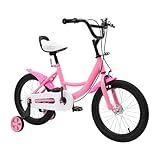 Jolre 16-Zoll-Kinderfahrrad, Freizeitfahrrad, Jungen-Mädchen-Fahrrad, höhenverstellbares Kinderfahrrad mit Ausgleichsrädern, höhenverstellbar mit abnehmbaren Stützrädern zum Fahren, rosa.