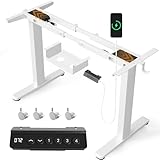 Claiks 2-Motoren Höhenverstellbarer Schreibtisch Gestell, Schreibtisch Elektrisch Gestell mit USB-Buchse und Kabelwanne, Tischgestell mit 4 Memory-Steuerung & 4 Rollen, 100 KG Tragfähigkeit, Weiß