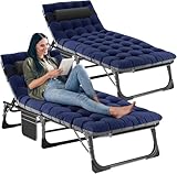 Ryuhic 2er Set Sonnenliege Liegestuhl Klappbar, 200KG Belastbar Kippliege Gartenliege mit Matratze und Nackenkissen, Verstellbare Relaxliege Campingliege Klappbett für Outdoor Balkon
