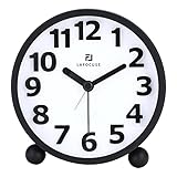 Lafocuse Wecker Analog Ohne Ticken, 3D Zahlen Groß Metall Schwarz, Nachtlicht und Schlummerfunktion Nachttisch Tischuhr, Batteriebetrieben Wecker Schlafzimmer Büro Reisen 10.5cm