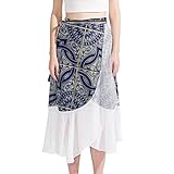 Damen Badeanzug Cover Up Kurz Chiffon Portugal Keramik Blumenmuster Sommer Strand Sarong Bikini Wickelrock Badeanzug Mehrfarbig, mehrfarbig, M/L