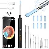 Ohrenschmalz Entferner Otoskop, VITCOCO WiFi Ohrenreiniger Kamera 5MP HD Ohr Kamera IP67 wasserdicht Ohrenspiegel 3.5mm Linse Ohr Endoskop mit 6 LEDs für iPhone, iPad und Android-Smartphones(Schwarz)