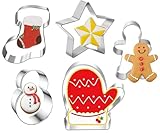 Eokoaiee Weihnachts-Ausstechformen-Set, 5-teilig, Stern, Socken, Handschuh, Schneemann, Lebkuchenmann