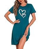 Marvmys Nachthemd Damen Kurzarm Schlafshirt Baumwolle Printed Sleepshirt Sommer T-Shirt Schlafhemd Frauen Nachtwäsche Schlafkleid