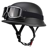 Retro Deutsche Halbhelm Öffnen Motorradhelm Halboffenen Halbschalenhelm ECE Genehmigt Jethelm Offenem Helm Mit Brille Cruiser Chopper Helm Mopedhelme Geeignet Erwachsene MäNner Frauen