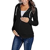 Umstandsmode für Schwangere Schwangerschaft lässige Sweatshirts Mutterschaft up Reißverschluss Frauen mit Taschen Kapuziner-Ärmellänge Lange Mutterschafts-Bluse Stilloberteile zum Stillen (Black, M)