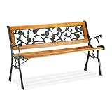 Relaxdays Gartenbank, 2-Sitzer, mit Rosen-Ornamenten, Outdoor, Terrasse, Balkon, Parkbank HxBxT 73 x 125 x 52 cm, natur