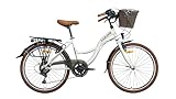 LUCHS 24' 26' 28' Zoll Feline Citybike mit Rattankorb – Hollandrad 21 Gang, Kinderfahrrad, Mädchenfahrrad & Damenfahrrad (28' Zoll (21Gang), Ekru (Weiß))
