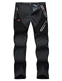 Herren Wanderhose Gefüttert Winterhose Wasserdicht Winddicht Warm Verdickte Softshellhose Outdoorhose Leg-Dark Grey+Black-XL