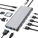 USB C HUB, 12 in 1 USB C Adapter Docking Station mit 4K-HDMI, VGA, 3*USB 2.0, USB3.0, USB C Data, PD3.0, Ethernet RJ45 Port, SD/TF, 3.5mm AUX, Kompatibel für MacBook Pro/Air, Mehr Type C Geräte