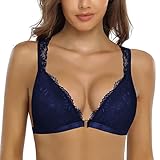 SHEKINI BH Damen Ohne Bügel Gepolstert Vorne Vershcluss Bralette Spitze Bustier Tiefer Ausschnitt Triangel Top Bequemer Bügelloser