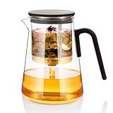 ZENS Magic Teekanne Glas mit Sieb, Teezubereiter für Losen Tee mit Magnet Sauger-Deckel, 1000ml Tea Maker for Tee Zubereitung, Teapot Griff aus Schwarznussholz, Teeliebhaber Geschenke