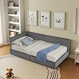 DRIXNO Polsterbett Schlafsofa 90x200 cm, Einzelbett mit hoher Rückenlehne, Hautfreundliches Samtdesign, Gästebett Bettgestell mit Lattenrost, ohne Matratze, Dunkelgrau