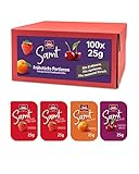 Schwartau Samt Portionen Mix-Box, Konfitüre Portionsschalen (50 x Erdbeere, 25 x Aprikose, 25 x zweierlei Kirsch), Großpackung, 100 x 25g