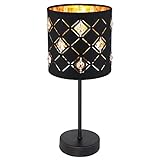 GLOBO Tischleuchte Beistelllampe Wohnzimmerleuchte Modern Stoffschirm Tischlampe Nachttischleuchte, schwarz Textil Acryl Kristalle, 1x E14, DxH 15x35 cm