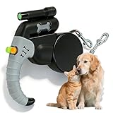 Doppelte Einziehbare Hundeleine 3 m für 2 Hunde, Rollleine mit LED-Licht, 360° drehbar, automatische Doppel-Hundeleine mit reflektierend, für kleine und mittelgroße Hunde, Spaziergänge und Training