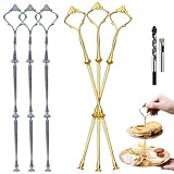 Sweieoni Etageren Stangen Set 6 Sets Etagere Bausatz Etageren Stangen Metallstangen für Etagere Stange für Etagere Tortenständer 2/3 Stöckig mit Bohrer, Krone Form, Gold und Silber