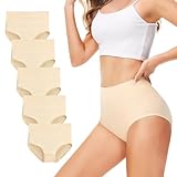 TUUHAW Unterhosen Damen Unterwäsche 5er Pack Slip Miederhose Baumwolle Hoher Taille Atmungsaktive Hautfarbe M