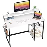 GreenForest Computer Schreibtisch mit vollem Monitor Stand und Reversible Aufbewahrungsregale,100 x 50 cm Home Office Schreibtisch mit Kopfhörerhaken und Becherhaken,Gaming Workstation Tisch,Weiß