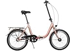 Generisch 20 Zoll Faltrad – Leichtes Alu-Klapprad mit 3 Gang Nabenschaltung Nabendynamo, LED-Licht & Gepäckträger Kupfer