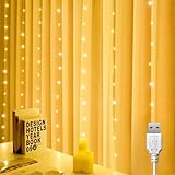 LED Lichtervorhang 1x1m, 100 LED lichterketten Vorhang Innen, Lichterkette Innen Warmweiß, USB Lichtervorhang Fenster mit 10 Haken für Innen und Außen Hochzeit Party Weihnachten Wand Schlafzimmer Deko