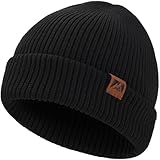 BARFULKER Beanie Mütze Herren Damen Winter, Warme Wintermütze Strickmütze Dehnbare Weiche Skimütze Winddichte Doppellagige Laufmützen Geschenke für Männer Frauen,Schwarz