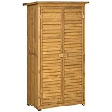 Outsunny Gartenschrank Holz Geräteschuppen Geräteschrank Werkzeugschrank Gartenhaus Holzhütte Pultdach Lamellentüren Tannenholz Natur 87 x 46,5 x 160 cm