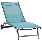 Outsunny Sonnenliege mit Rolle, Gartenliege Alu Liegestuhl mit 5-Fach verstellbare Rückenlehne, wetterfeste Campingliege, Gartenstuhl bis 150 kg belastbar, für Garten Urlaub Strand Pool, Blau