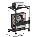 MSFE Höhenverstellbarer Computer Tower Ständer, Mobiler PC-Wagen mit Stauraum & Ladestation, Universal CPU Ständer mit Rollen, L-förmiger Schreibtisch, für Wohnzimmer,Schlafzimmer,Arbeitszimmer,Büro