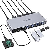 SUIDEK HDMI KVM Switch 1 Monitor 2 Computer, 4K@60Hz USB 3.0 KVM Umschalter mit 4 USB Ports für 2 Computer teilen Tastatur Maus Drucker, inklusive Desktop Controller, 2 USB Kabel und Netzadapter